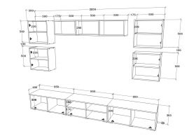 Living Kos V3, Negru/Alb Lucios, MDF, L 285 cm