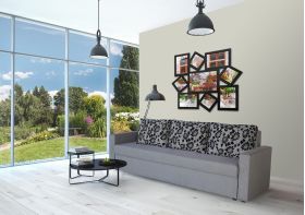 Canapea Extensibila Firenze Grey Black Flower 218x85x85 cm + lada de depozitare