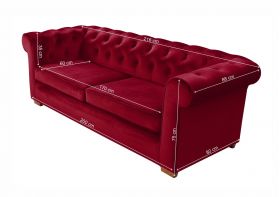 Canapea extensibila Oxford Chesterfield, 88x216x75 cm, 3 locuri, Red