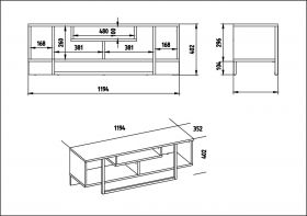 Comoda TV Asal, Zena Home, 119.4x35.2x40.2 cm, maro/negru