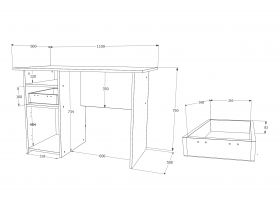 Birou Porto, Stejar Ferrara/Platina, 110 x 60 x 75 cm