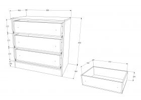 Comoda Remi, 3 Sertare, Wenge, 80 x 48 x 80 cm