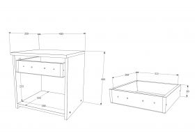 Noptiera Leco, 1 Sertar, Alb/Ulm 40 x 35 x 40 cm