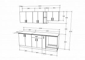 Set Bucatarie Karo V14, Stejar Sonoma Inchis/Alb, Blat Thermo 28 mm, L 220 cm