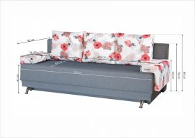 Canapea Extensibila Roma Grey Roses Flower 205x90x86 cm, cu lada de depozitare