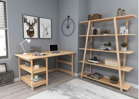 Set birou si biblioteca, Woodface, Softcity, 120x75x55 cm, Lemn, Natural