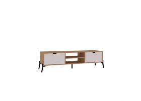 Comoda TV, Puqa Design, Nost, 160x41x40 cm, PAL, Stejar Safir / Alb