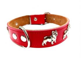 Zgarda Piele Naturala, cu Accesorii Bulldog, 25 mm x 50 cm, Rosu