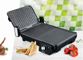 Grill electric cu 2 placi, Heinner, 2000 W, negru