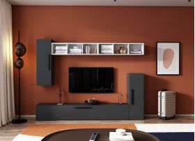 Living Pati 122 - Mobila Sufragerie Gri Antracit + Alb