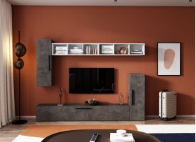Living Pati 123 - Mobila Sufragerie Gri Beton + Alb