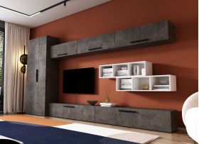 Living Pati 125 - Mobila Sufragerie Gri Beton + Alb