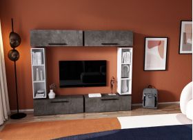 Living Pati 127 - Mobila Sufragerie Gri Beton + Alb
