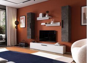 Living Pati 131 - Mobila Sufragerie Gri Beton + Alb