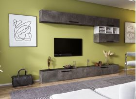 Living Pati 135 - Mobila Sufragerie Gri Beton + Alb