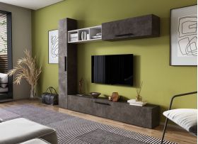 Living Pati 137 - Mobila Sufragerie Gri Beton + Alb