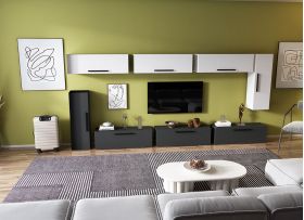 Living Pati 140 - Mobila Sufragerie Gri Antracit + Alb