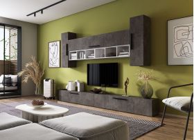 Living Pati 143 - Mobila Sufragerie Gri Beton + Alb