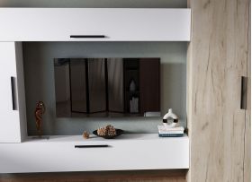 Living Pati 009 - Mobila Sufragerie Alb + Stejar