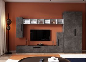 Living Pati 123 - Mobila Sufragerie Gri Beton + Alb