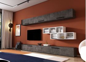 Living Pati 125 - Mobila Sufragerie Gri Beton + Alb