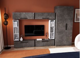 Living Pati 127 - Mobila Sufragerie Gri Beton + Alb