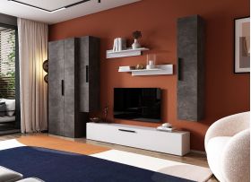 Living Pati 131 - Mobila Sufragerie Gri Beton + Alb