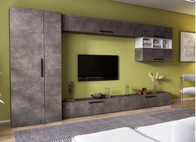 Living Pati 135 - Mobila Sufragerie Gri Beton + Alb