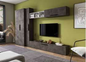 Living Pati 137 - Mobila Sufragerie Gri Beton + Alb