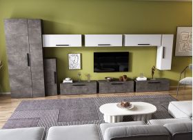 Living Pati 141 - Mobila Sufragerie Gri Beton + Alb