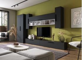 Living Pati 142 - Mobila Sufragerie Gri Antracit + Alb
