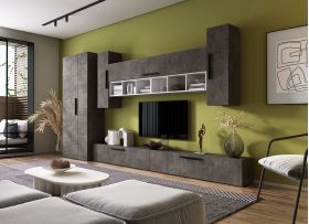 Living Pati 143 - Mobila Sufragerie Gri Beton + Alb