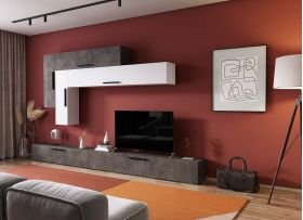 Living Pati 153 - Mobila Sufragerie Gri Beton + Alb