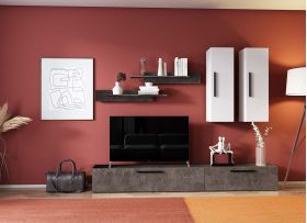 Living Pati 165 - Mobila Sufragerie Gri Beton + Alb