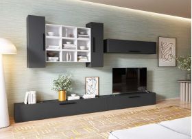 Living Pati 186 - Mobila Sufragerie Gri Antracit+ Alb