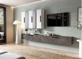 Living Pati 193 - Mobila Sufragerie Gri Beton + Alb