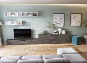 Living Pati 195 - Mobila Sufragerie Gri Beton + Alb