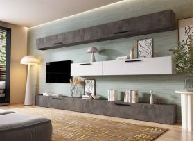 Living Pati 199 - Mobila Sufragerie Gri Beton + Alb