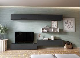 Living Pati 200 - Mobila Sufragerie Gri Antracit + Alb