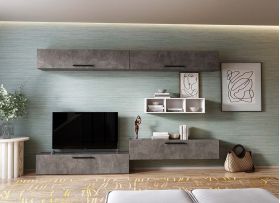 Living Pati 202 - Mobila Sufragerie Gri Beton + Alb