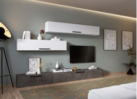 Living Pati 207 - Mobila Sufragerie Gri Beton + Alb