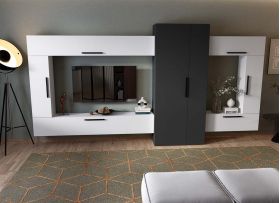 Living Pati 211 - Mobila Sufragerie Gri Antracit + Alb