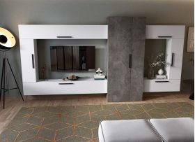 Living Pati 213 - Mobila Sufragerie Gri Beton + Alb