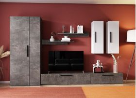 Living Pati 165 - Mobila Sufragerie Gri Beton + Alb
