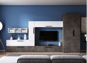 Living Pati 185 - Mobila Sufragerie Gri Beton + Alb