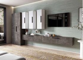 Living Pati 193 - Mobila Sufragerie Gri Beton + Alb