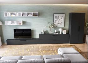 Living Pati 194 - Mobila Sufragerie Gri Antracit + Alb
