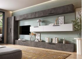 Living Pati 199 - Mobila Sufragerie Gri Beton + Alb