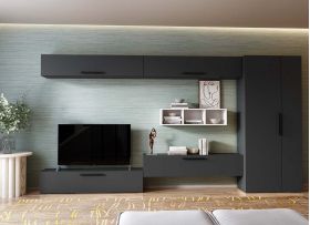 Living Pati 200 - Mobila Sufragerie Gri Antracit + Alb
