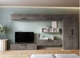 Living Pati 202 - Mobila Sufragerie Gri Beton + Alb